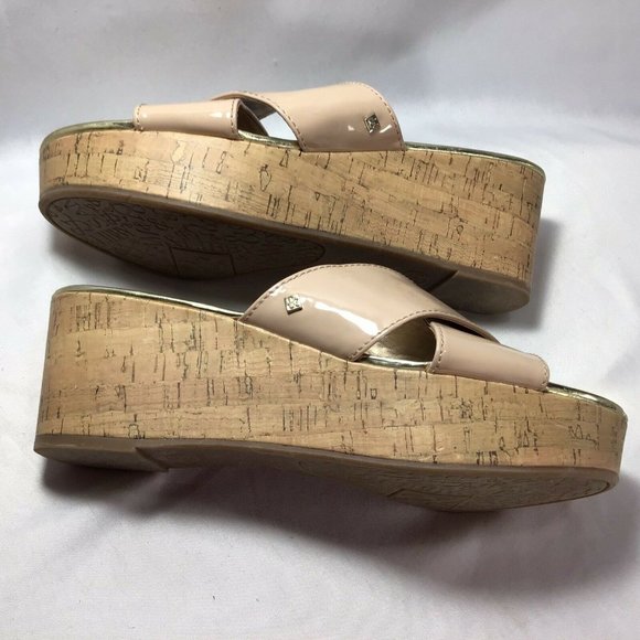 Sam & Libby Beige Criss Cross Cork Wedge Sandal 8 1/2 M - Picture 8 of 9